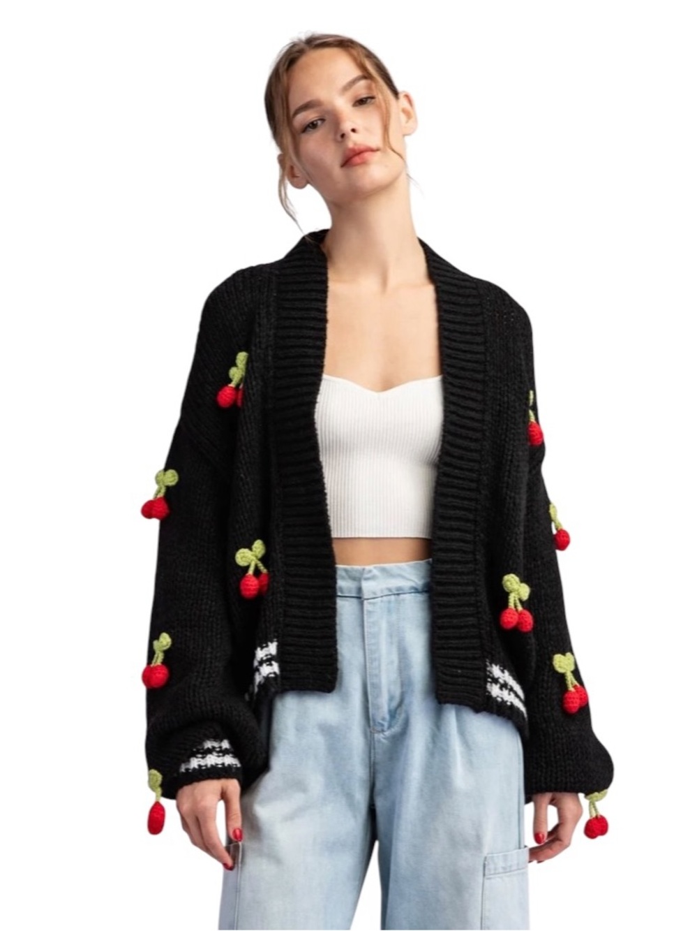 Maeve Anthropologie 3D Crochet Cherry Varsity Cardigan Sweater Fall Retro whims